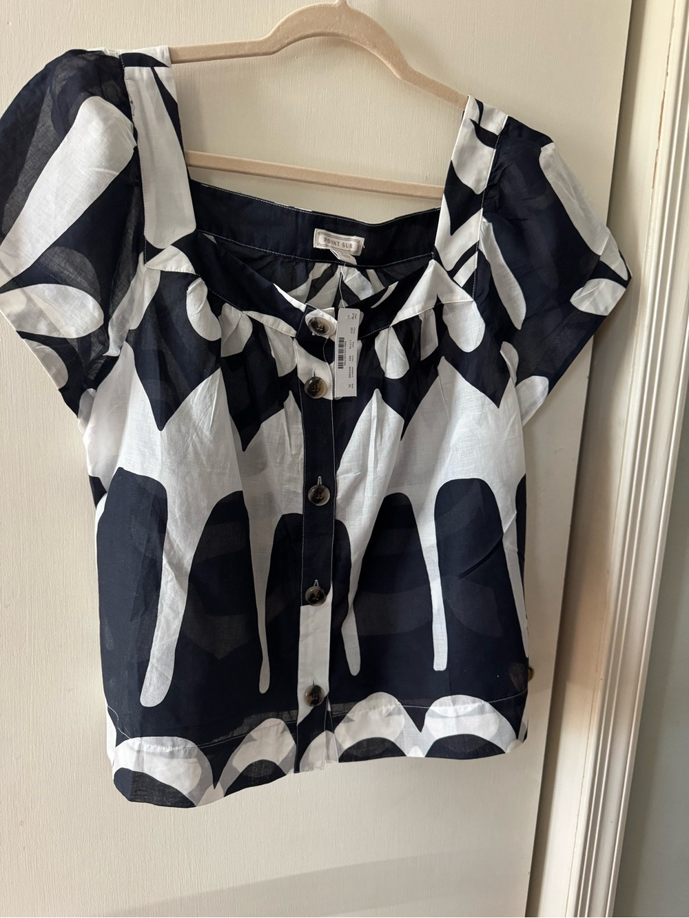 J Crew Point Sur Short Sleeve Button Up Blouse Size XL NWT